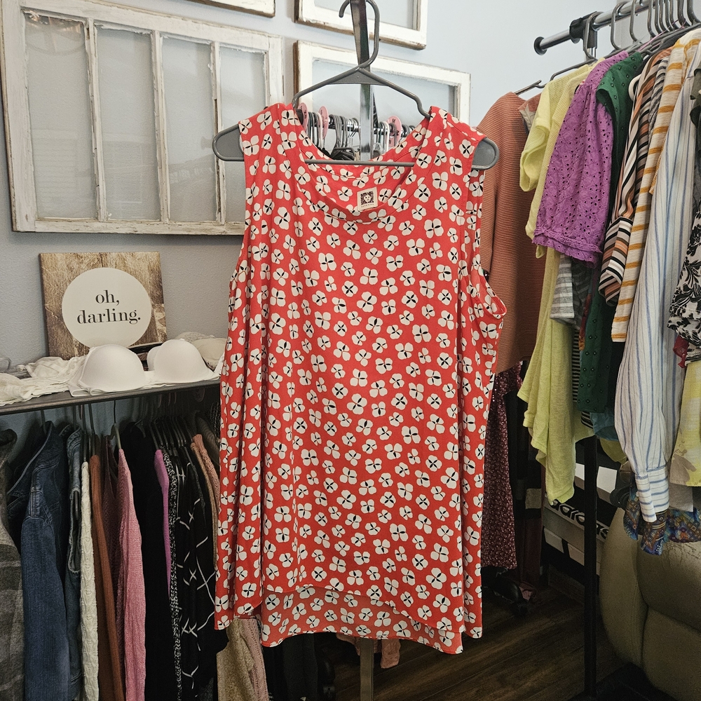Anne Klein Red Floral Sleeveless Blouse
